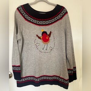 Talbots Holiday Bird Fair Isle Gray Lambswool Blend Sweater Size 1X